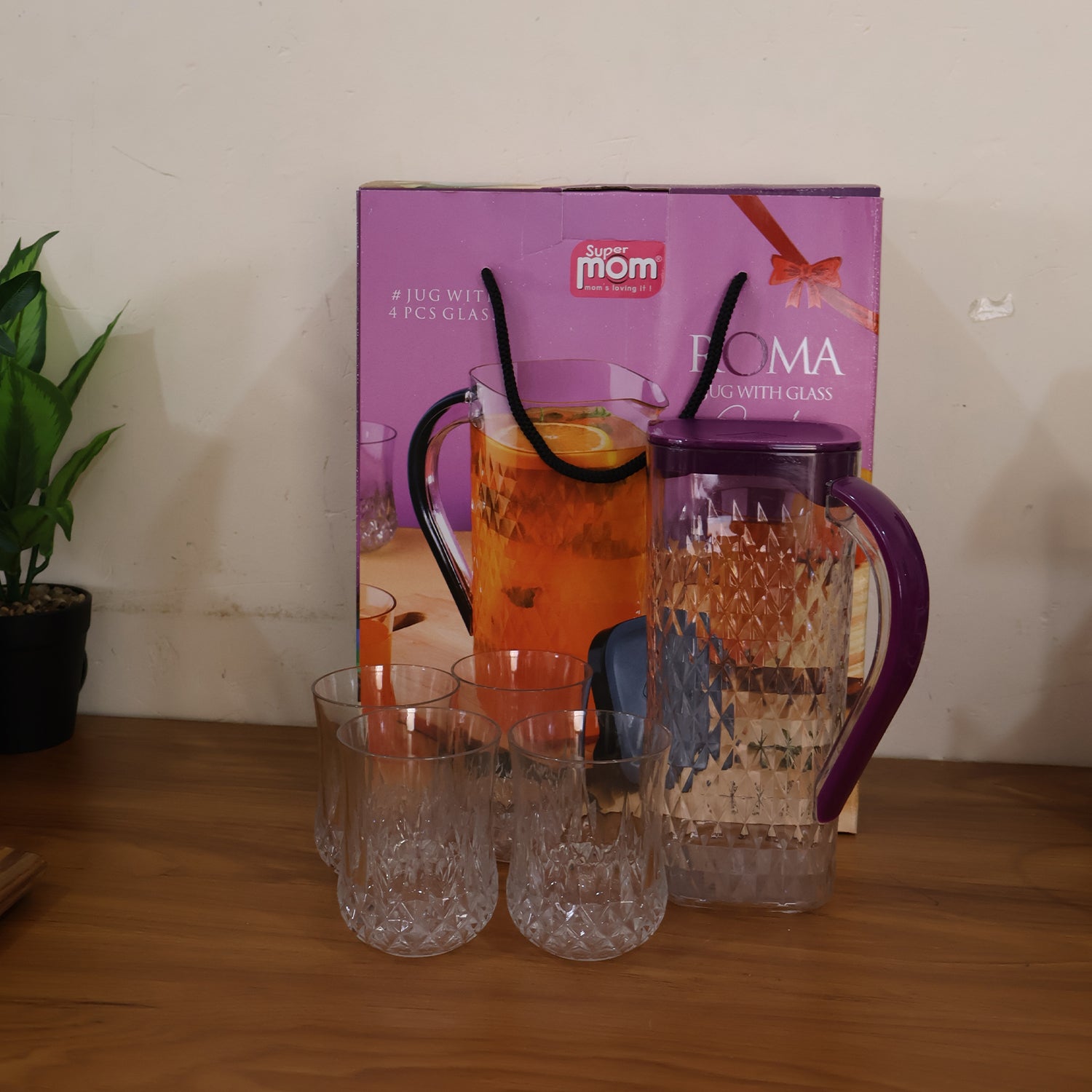 Supermom ROMA Plastic Jug with Glasses Combo Set (5 Pc) Supermom ROMA Plastic Jug with Glasses Combo Set (5 Pc)